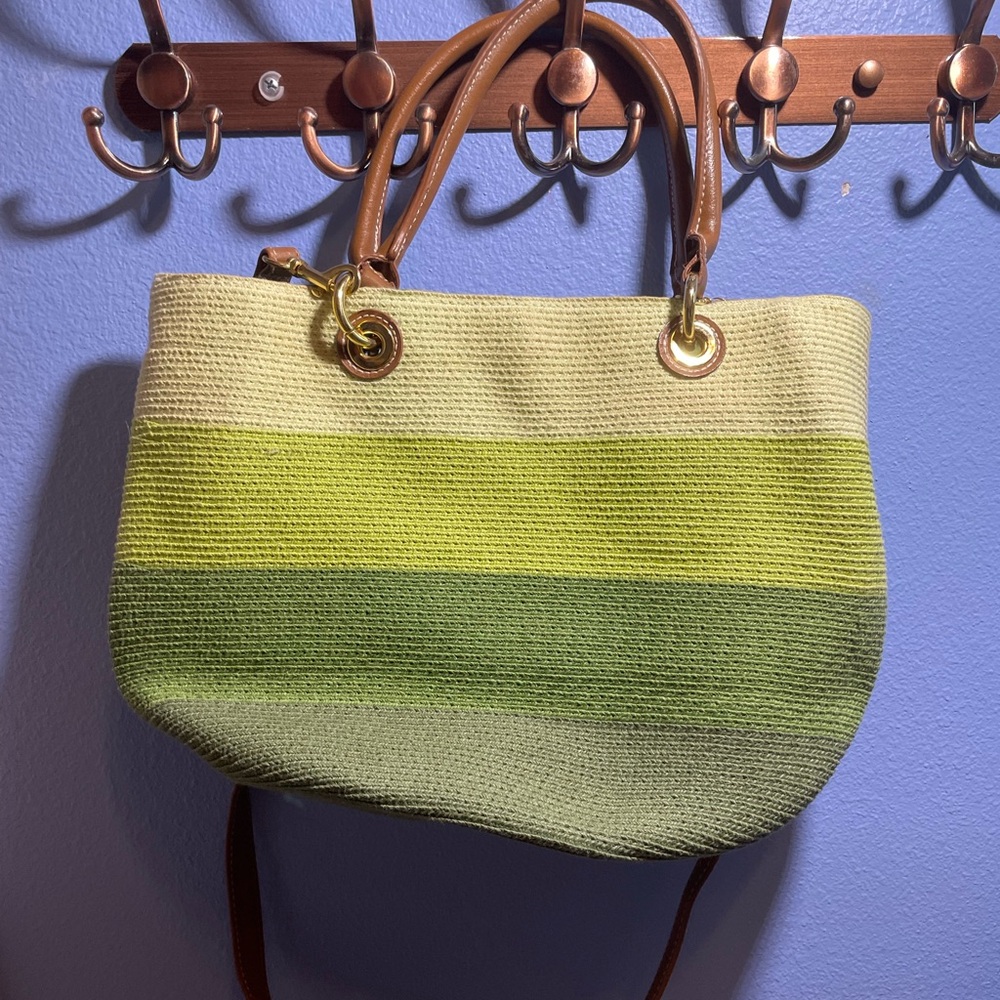 Green Striped Shoulder and Crossbody Purse